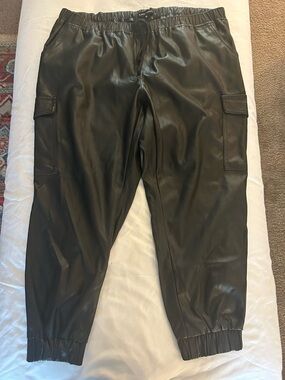 Almost Famous Black Leather Cargo Joggers